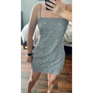 Lulus mini dress - black plaid with pink flowers